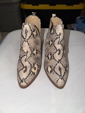 Women’s Snake-Print Pointed Toe Ankle Boots - Cream/Black